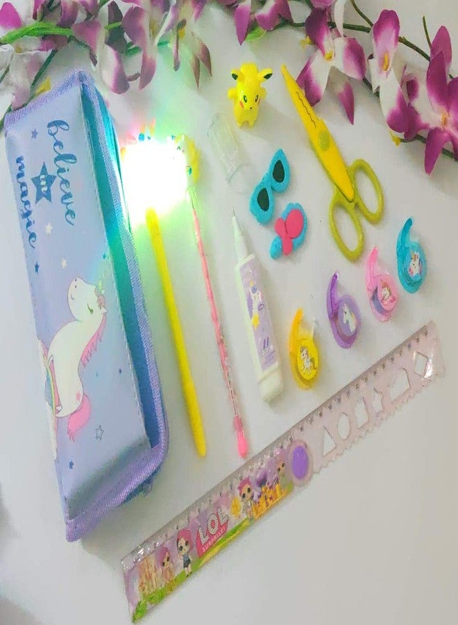 Tera13 TERA 13 (Pack of 8 Items) Unicorn Pencil Pouch Unicorn led Pencil Eraser Unicorn Whitener Sharpener Scissor Unicorn Tape - Image 3